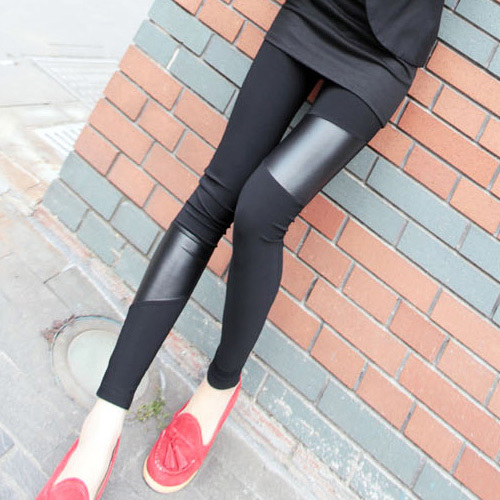 13 2012 new arrival autumn and winter asymmetrical patchwork faux leather legging female skinny pants