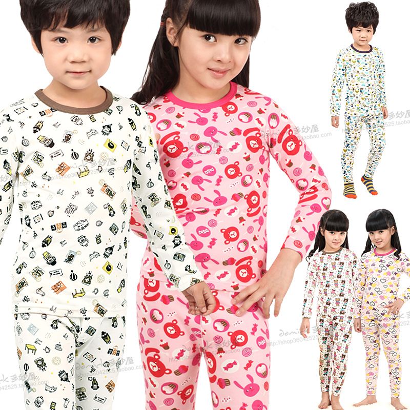 13 child baby underwear set sleepwear lycra cotton autumn underwear male child female child Pajamas Winter 2013