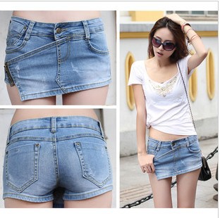 13 spring and summer new retro blue lace do old denim shorts fringed denim hot pants 3210