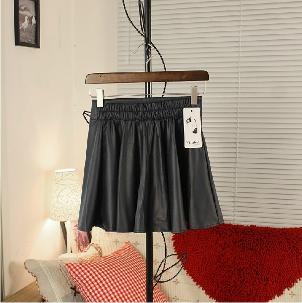 13 spring new arrival basic high waist puff skirt expansion bottom sun pleated leather  female short bust skirt E244