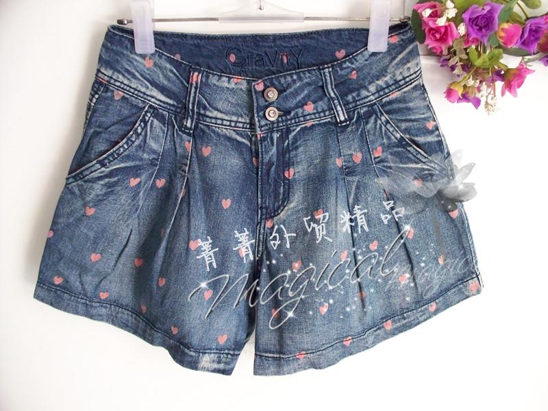 13 spring princess women's denim shorts high waist loose small polka dot heart