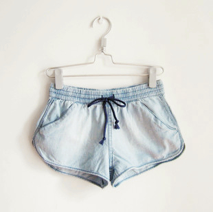 13 - thin denim fashion wind high quality retro finishing water wash belt elastic shorts 4