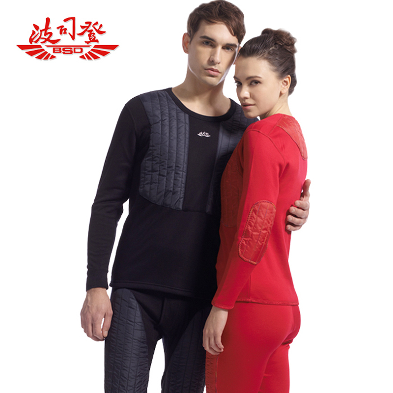 139 BOSIDENG velvet thermal underwear set male women's lovers thickening warm thermal clothing