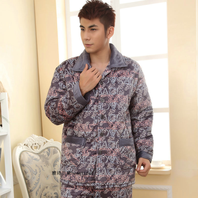 148 cotton sleepwear male thickening lounge winter Men coral fleece cotton-padded sleepwear