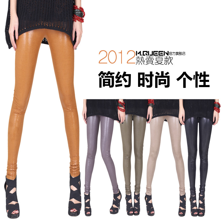 15 M . queen autumn all-match earth color japanned leather fashion deerskin goatswool legging tights female