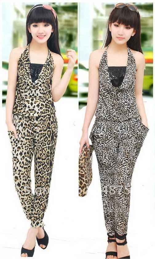 $15 off per $150 order 2012 New Summer  Women's jumpsuit Leopard, Hanging neck(Drop Shipping Support)