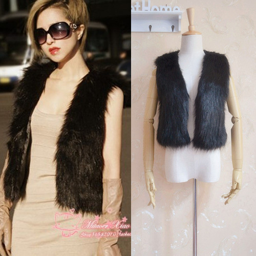 $15 off per $150 order All-match product black wool faux vest fur cape waistcoat faux vest