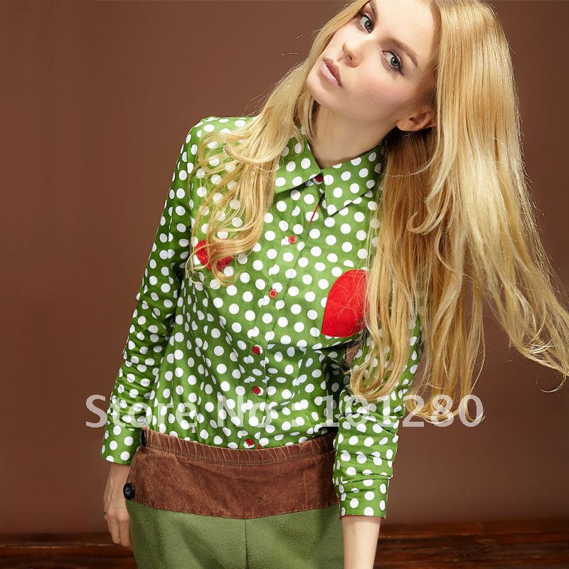 $15 off per $150 order FREE SHIPPING summer sweet heart pocket vintage polka dot shirt