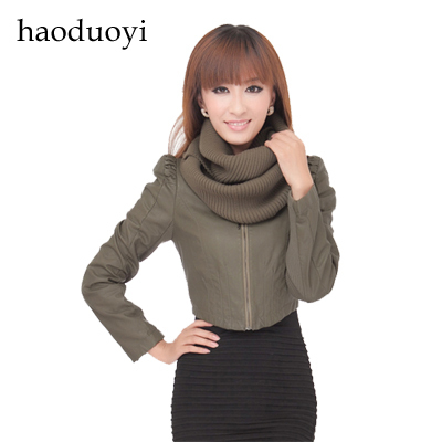 $15 off per $150 order Short design knitted patchwork long-sleeve leather clothing muffler scarf 311317012 2 5 full