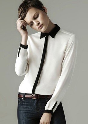 [1528]Free Shipping 2011 new long sleeve lady shirt brand shirt fashion contrast color shirts Wholesale &Retail size S/M/L