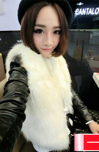 155 winter women's leather patchwork faux short design jacket outerwear