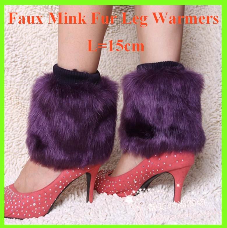 15cm(5.9") Autumn Winter Purple Faux Mink Fur Leg Warmers Socks For Lady Women Boot  2012 Free Sale