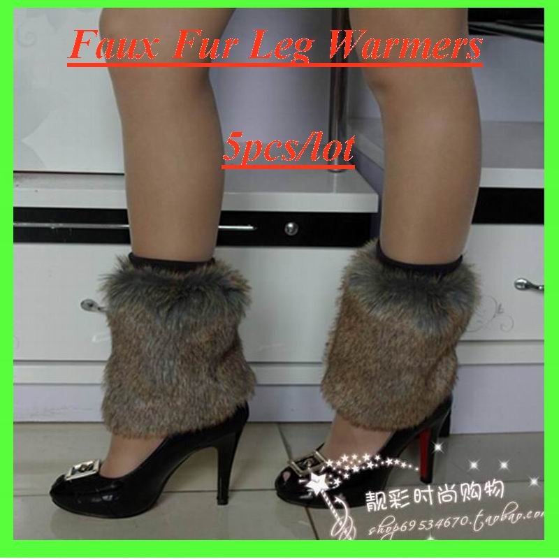 15cm(5.9") Wholesale 5pcs/lot Autumn Winter Coffee Color Faux Fur Leg Warmers Socks For Lady Women Boot