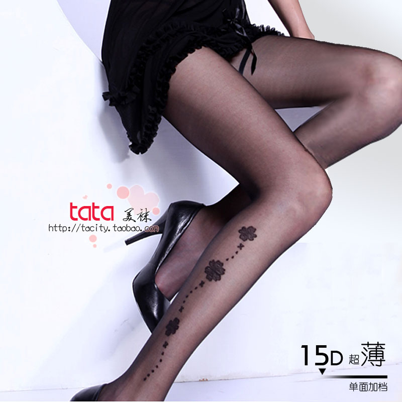 15D the sexy calf jacquard pantyhose decorative pattern black stockings free shipping