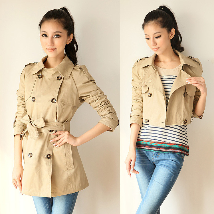 1625 autumn women's 2012 british style double breasted long-sleeve slim two ways trench outerwear