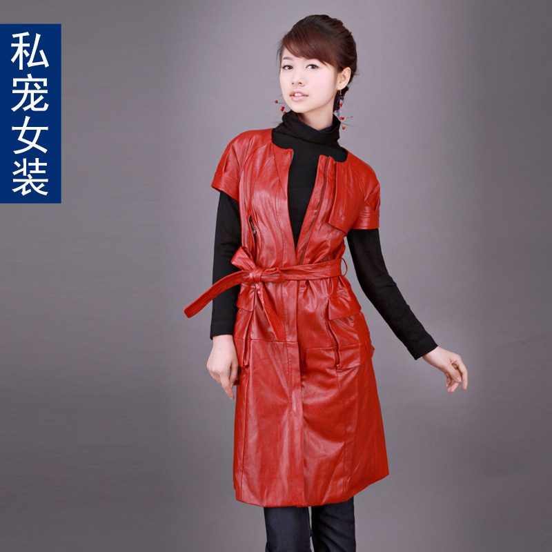 168 ! elegant red leather clothing trench overcoat sw935305