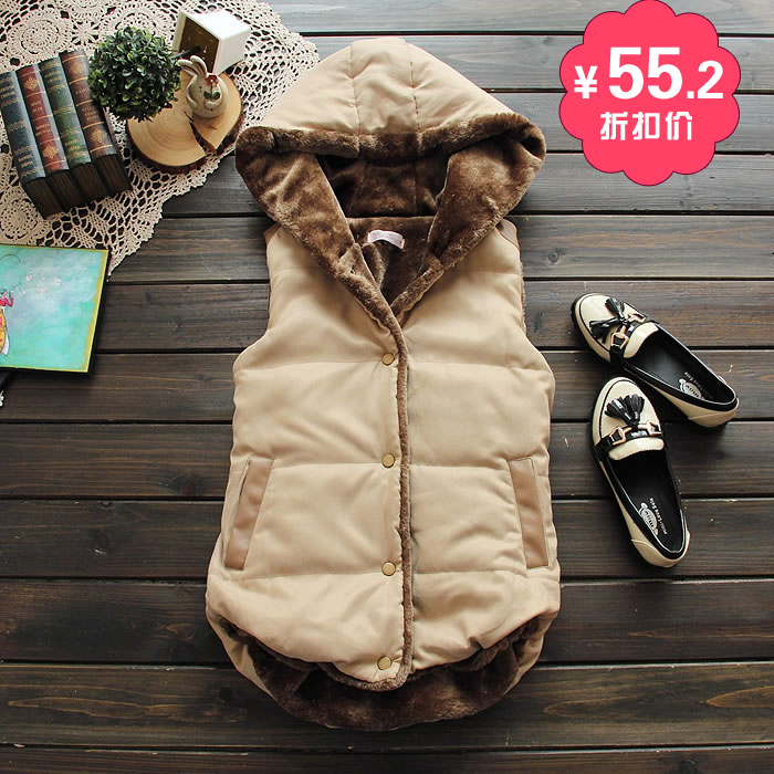 1753 autumn and winter women 2012 plush hooded fashion thickening cotton vest cotton vest