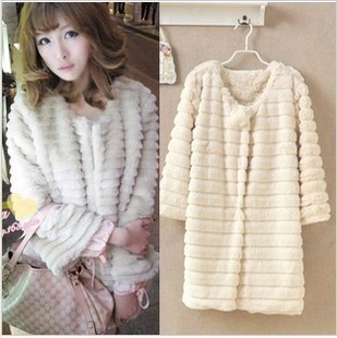 1773 autumn and winter faux fur three quarter sleeve faux medium-long overcoat outerwear  Women's Clothing  rabbit fur coat