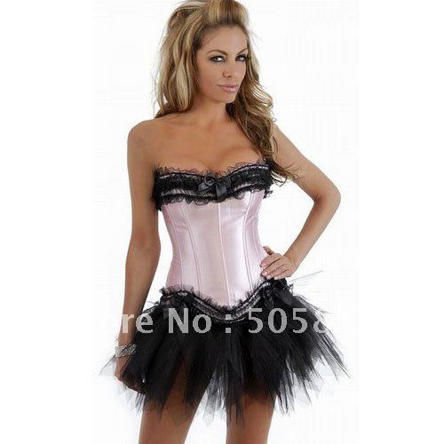 18% OFF Red white black purple pink Sexy corset dress side zipper Women lift up shaper bodysuit with TUTU SKIRT Free ship QM070