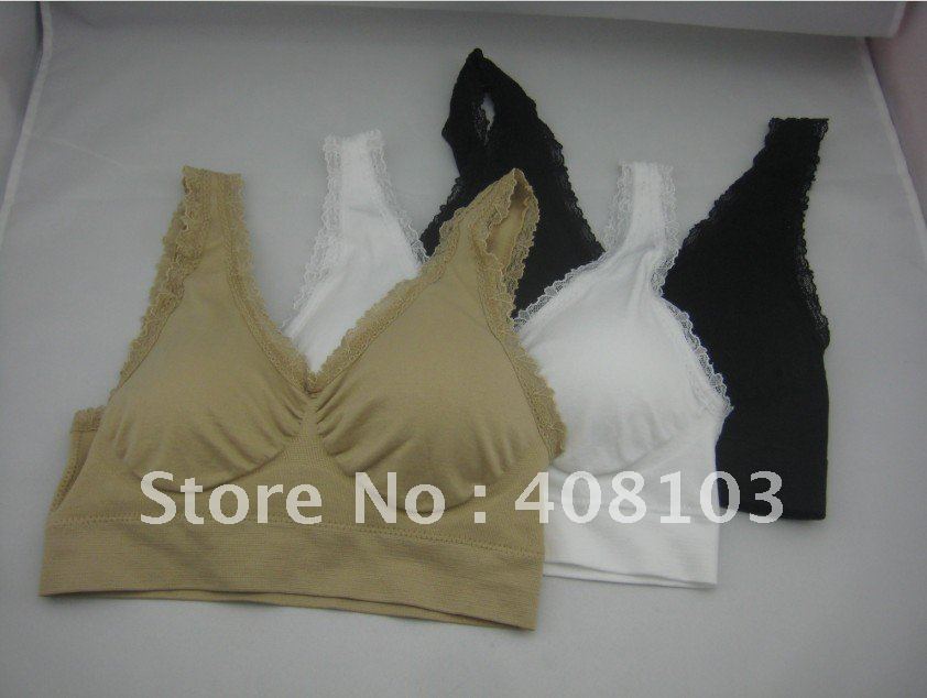 180pcs/lot V-neck genie lace Bra 3 Color Pack Seamless Removable Pads Leisure style(opp bag)