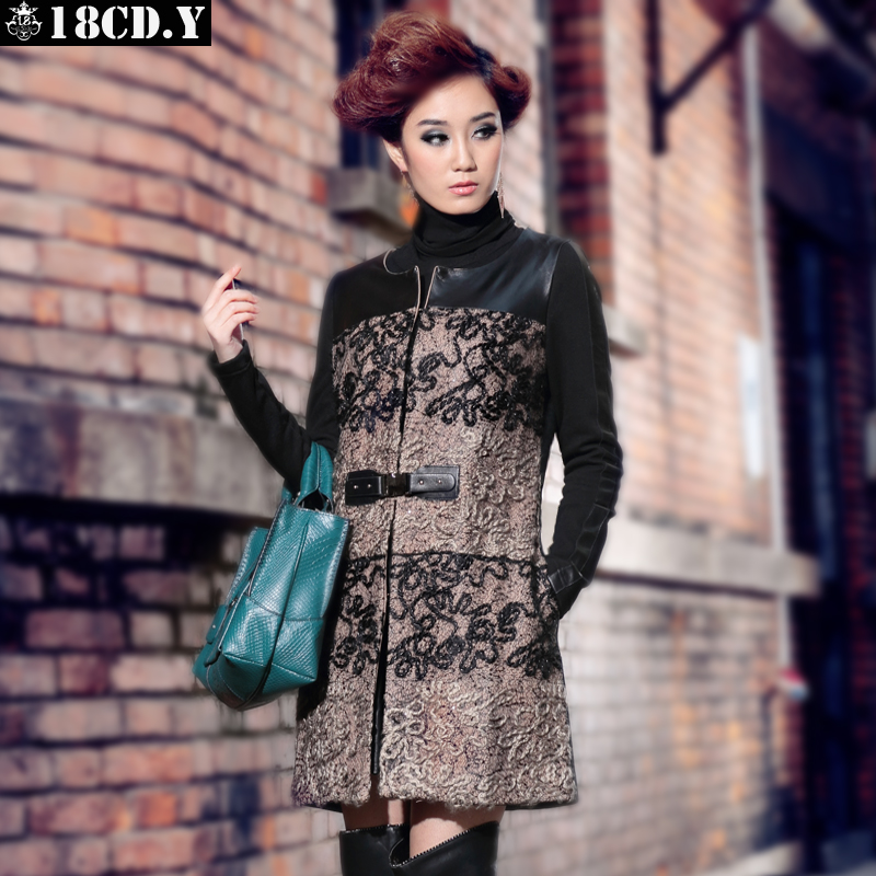 18cdy 2013 spring overcoat suede slim medium-long female woolen outerwear