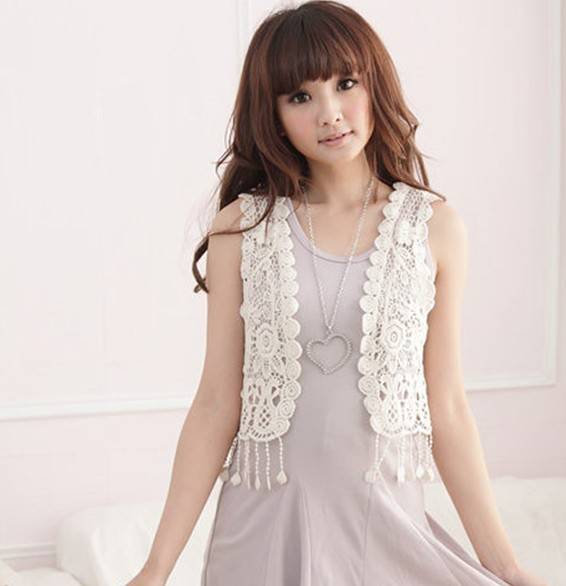 1919 2013vivi spring new arrival lace cutout crochet tassel sweep short design vest all-match