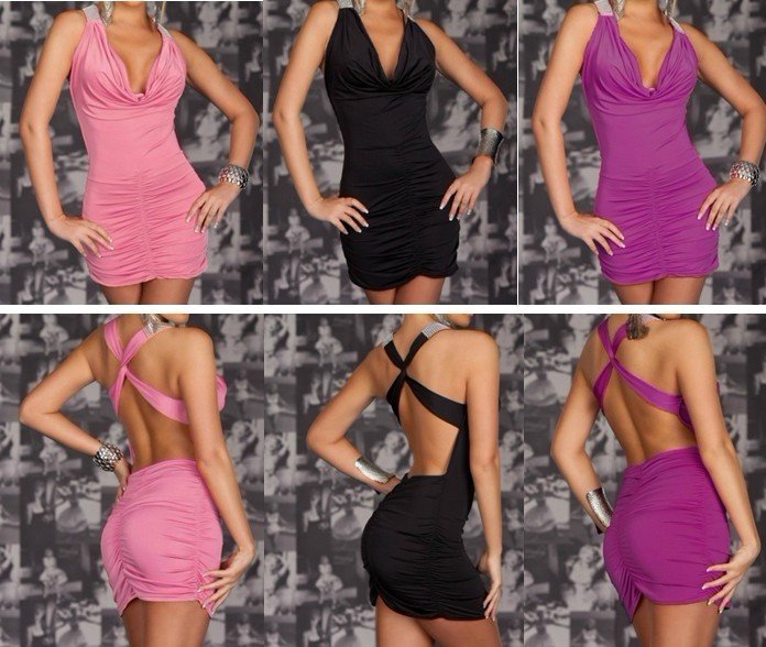 1pac/lot New sexy hot pink/black/purple 3 color women Clubwear mini dress+G-string  free shipping size XS-M w2009