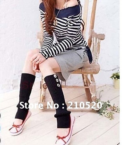 1Pair 2012 New Fashion Three Buttons 40cm Knitted Winter Leg Warmers Boots Cover Blend Sock Free Shipping