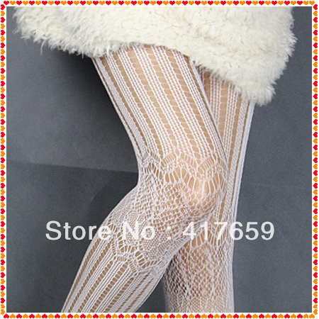 1pair Fashion Sexy White Fishnet Pattern Flower Jacquard Stockings Pantyhose Tights free shipping