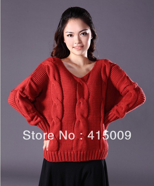 1pcs/bag 2012 autumn and winter new han2 ban3 loose round collar bats long sleeve pure color twist knitting a sweater