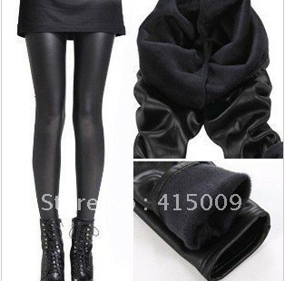 1pcs/bag New winter women faux leather thicker plus velvet Slim leggings was thin warm beaver cashmere leather pants Women