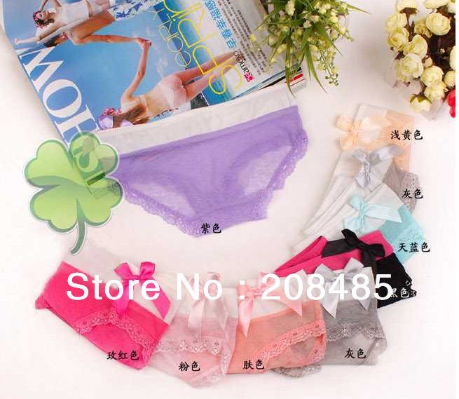 1pcs grenadine sexy Lace/bowknot Cozy ladies transparent lingerie Panties Briefs Underwear free size/several color,free shipping