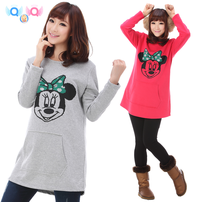 1pcs Long-sleeve maternity sweatshirt autumn and winter maternity clothing MINNIE 100% cotton plus velvet plus size