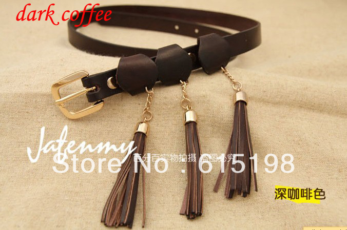 1pcs/lot  Head layer cowhide leather belt three pendant fine female Korean all-match fine leather dark coffee color YD024