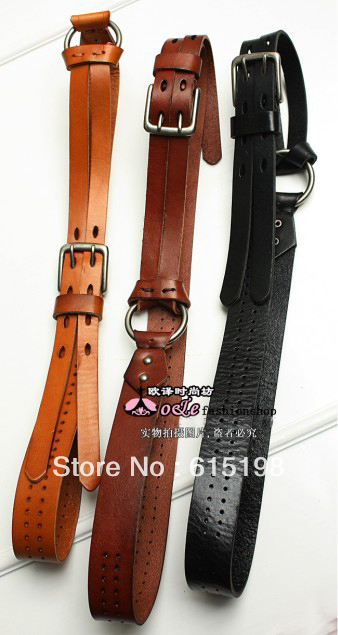 1pcs/lot personality porous metal ring double tail delicate head layer Cowhide leather 3 colors  ladies waistband YD073