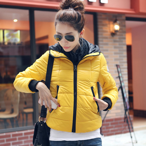 1pcs M9811 2012 slim short design winter wadded jacket color block with a hood cotton-padded jacket cotton-padded jacket