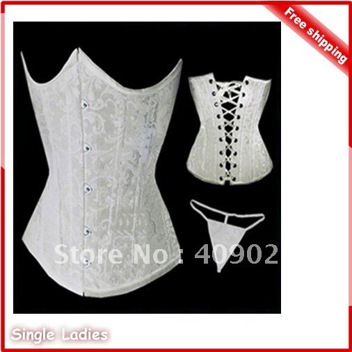 1pcs Sexy Underbust Corset Brocade Boned Lace up Corset Shapers +G-String Free Shipping