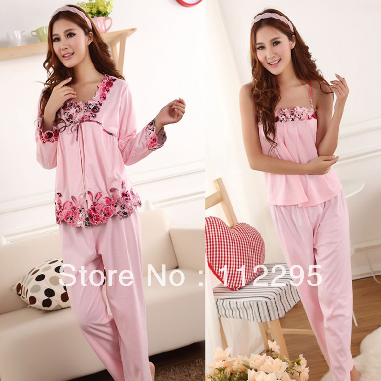 1set/lot female pajamas,pajama set for Women/Lady,homewear,Flower,Sleepwear 100% cotton three pieces set lounge M/L/XL