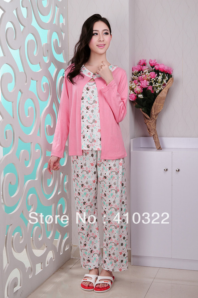 1Set/Lot Sugar Print Fashion Women Pajamas Set with Vest Long Sleeve Spring / Autumn Sleepwear Fancy Cotton P6825 Free Shipping