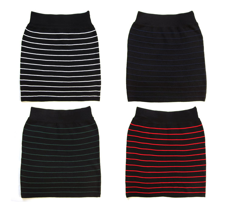 2 ! 015 all-match black-matrix fine stripe knitted slim hip skirt short skirt yarn skirt Leather fashion