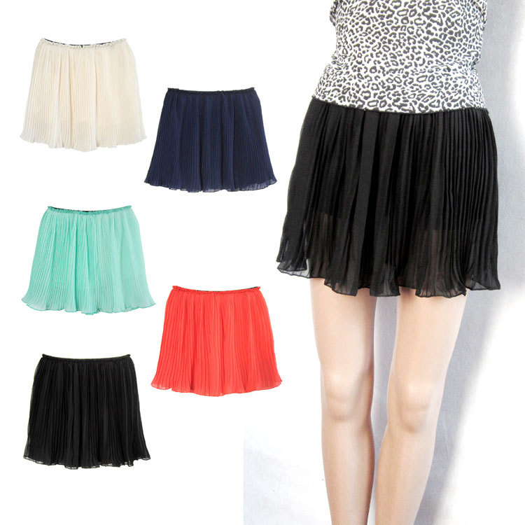 2 ! 201 5-color popular candy color pleated chiffon small short skirt excellent Leather fashion