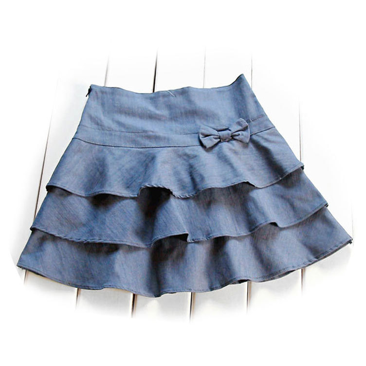 2 ! 2012 autumn denim sweet bow layered dress short skirt a-line skirt 914 Leather fashion