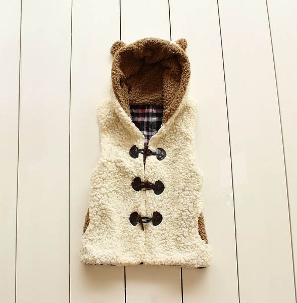 2 2012 ears with a hood horn button berber fleece vest outerwear female