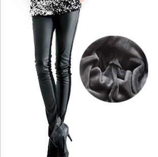 2 2012 faux leather patchwork polyester cotton mink velvet legging female thickening warm pants plus size