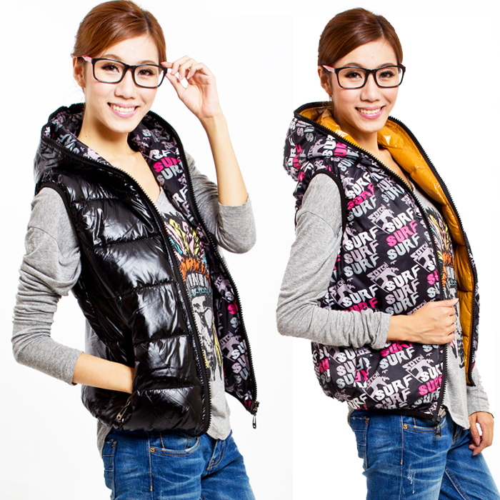 2 2012 lovers design vest waistcoat reversible down cotton with a hood female vest autumn and winter