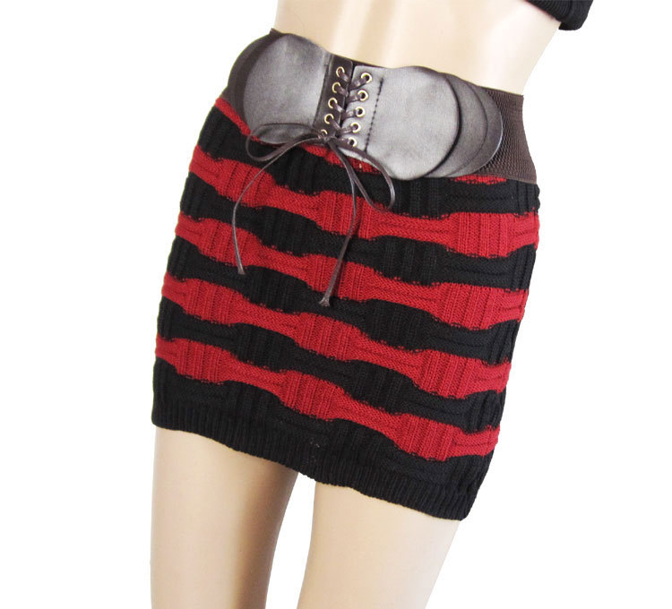 2 ! 991 belt skirt one piece two-color yarn knitted slim hip skirt miniskirt 4 Leather fashion