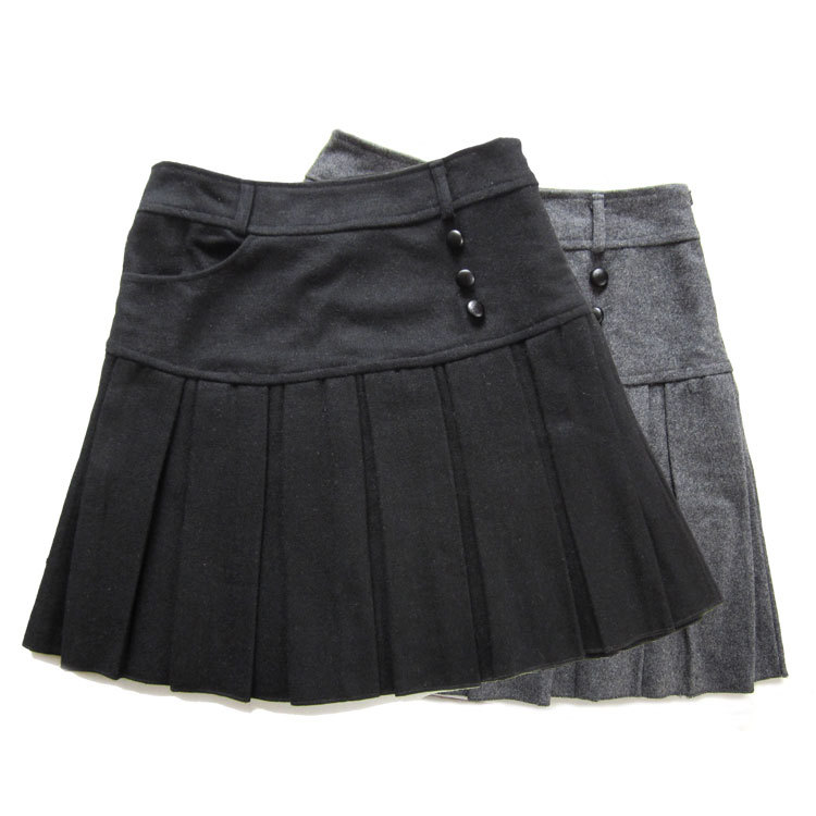 2 ! all-match brief 3 buckle thick woolen pleated skirt short skirt 902 Leather