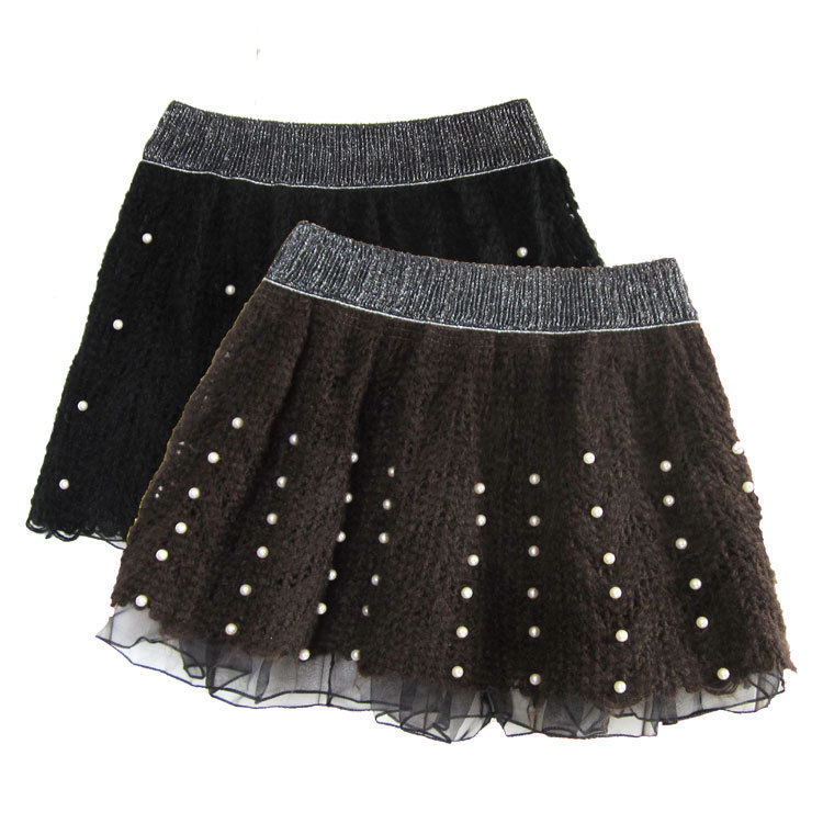 2 ! autumn and winter beading decoration spindled skirt mohair yarn skirt 119 black coffee Leather fashion