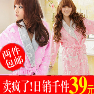 2 autumn and winter love coral fleece bathrobe robe women's coral fleece thickening robe