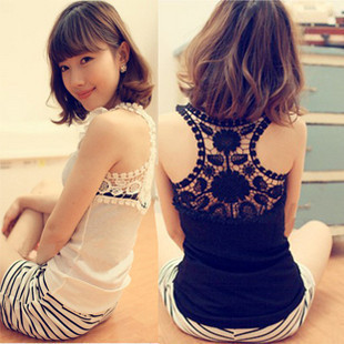 2 behind cutout lace ruffle collar small vest spaghetti strap basic vest female